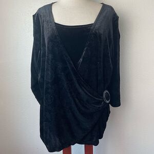 EUC Notations Womens Black Velour Sparkly Blouse Top Size 2X